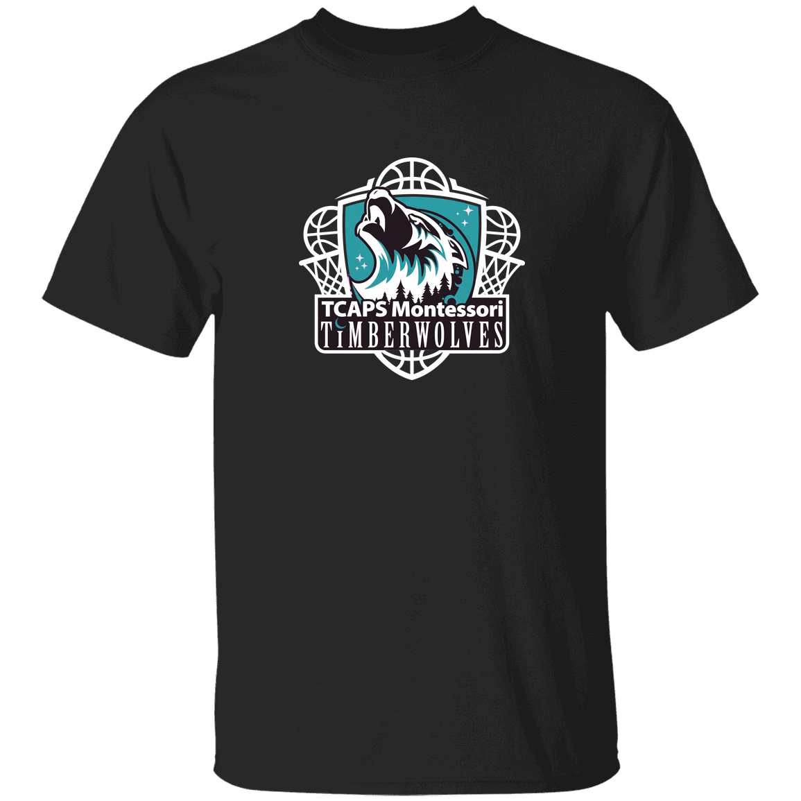 tcaps-montessori-howling-timberwolf-white-gildan-5-3-oz-t-shirt — Black — Front — source sha256 59ee43e9af88b3b699d00716f5228e5083b3e75fb4587d6b606943e5d1314181 — Color position 1