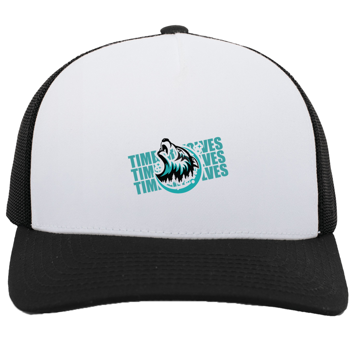 tcaps-montessori-logo-over-name-stack-pacific-headwear-5-panel-trucker-snapback-cap — White/Black — Front — source sha256 46250d7908d1eab124f81715fa89859856dba31a834cddade39aa11605484d5d — Color position 4