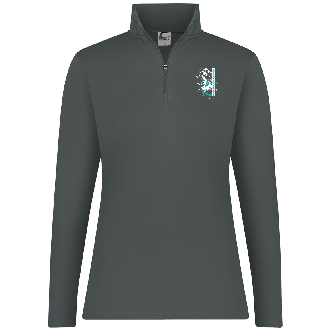 tcaps-montessori-split-mascot-white-c2-womens-1-4-zip-pullover — Graphite — Front — source sha256 ac76c232a02a9d6a4556643a02c4e9326e9495c880c5e4a36fdab307b4d69eef — Color position 2