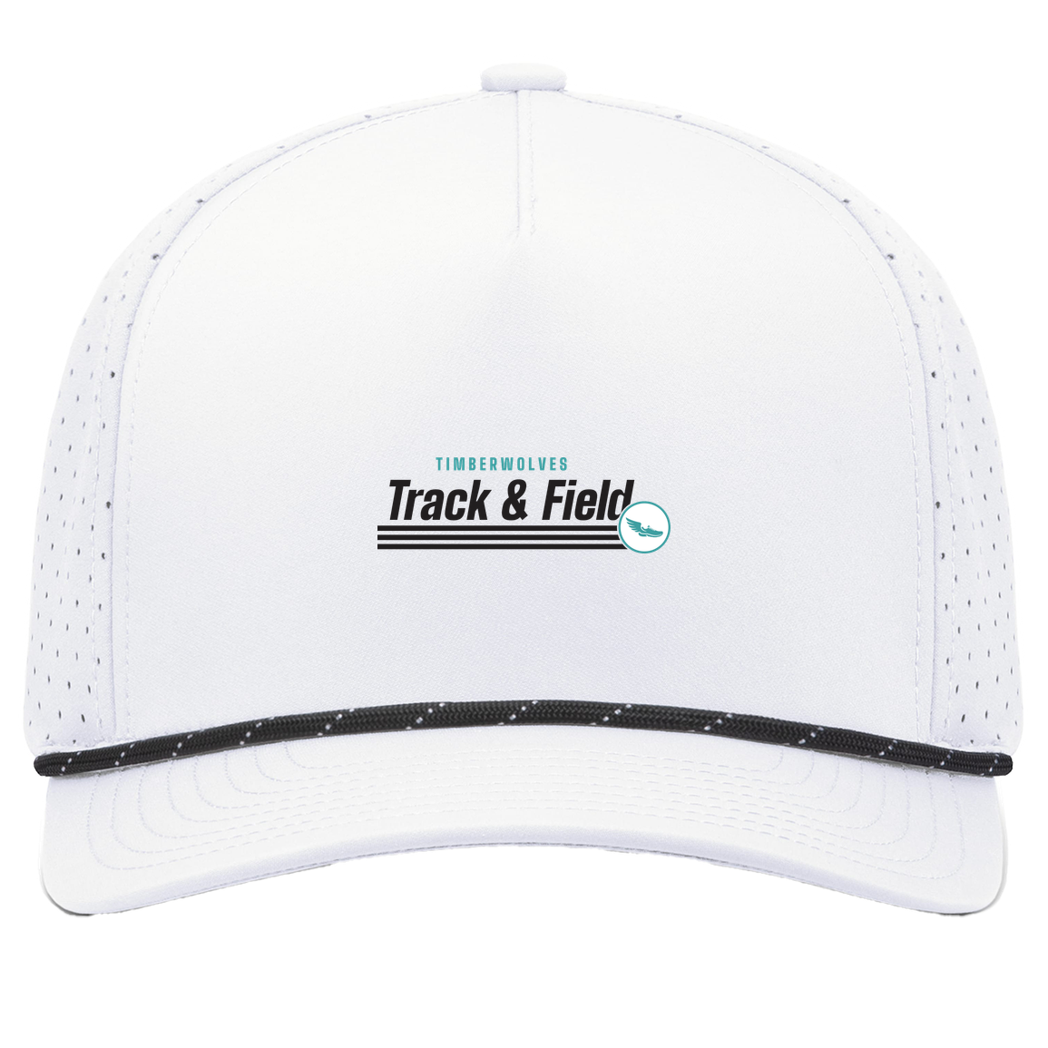 tcaps-montessori-winged-sprint-pacific-headwear-weekender-perforated-snapback-cap — White/Black — Front — source sha256 4a4184e48b82cabb1d2659f902a4591f954dfa93e86ce2b9ad357a560baadbf6 — Color position 7