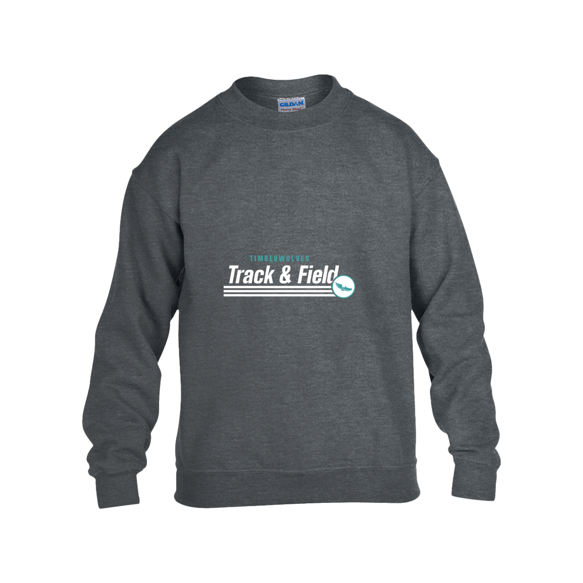 tcaps-montessori-winged-sprint-white-gildan-kids-heavy-blend-fleece-crew — Dark Heather — Front — source sha256 eeb939736c948df29df602d797db21998e97dd040e459bc7ed1af800fc179717 — Color position 2