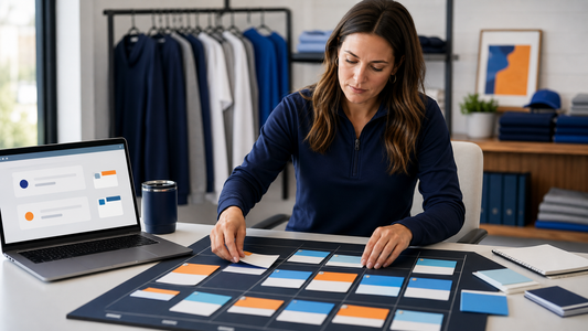 Adult coordinator arranging generic team-store message cards on a communication calendar