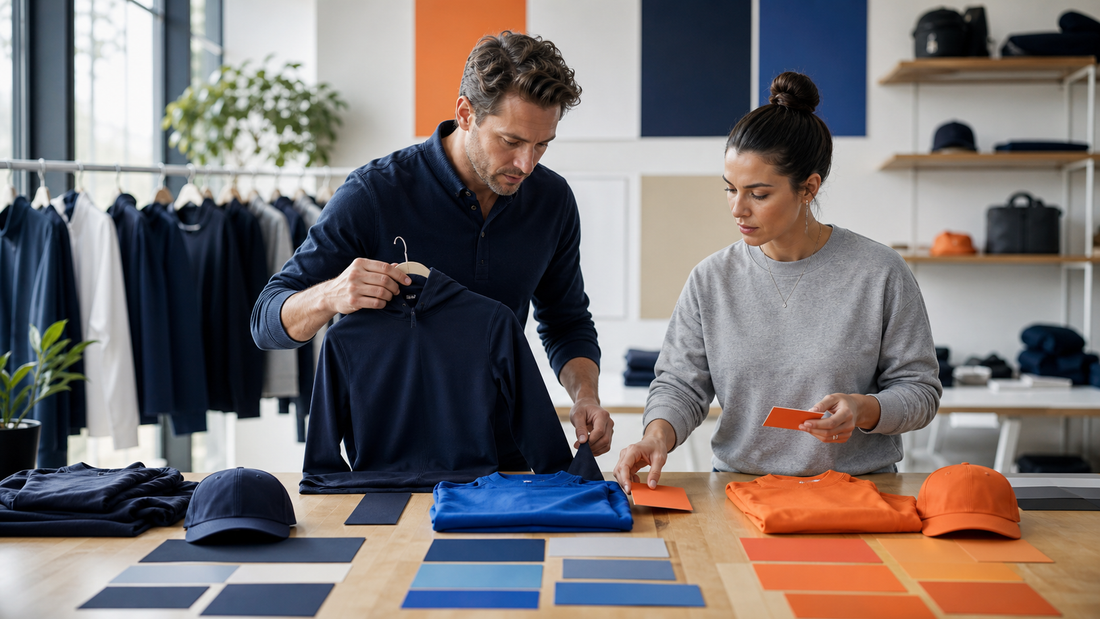 Adult organizers sorting generic blank apparel concepts into player, coach, and supporter planning groups