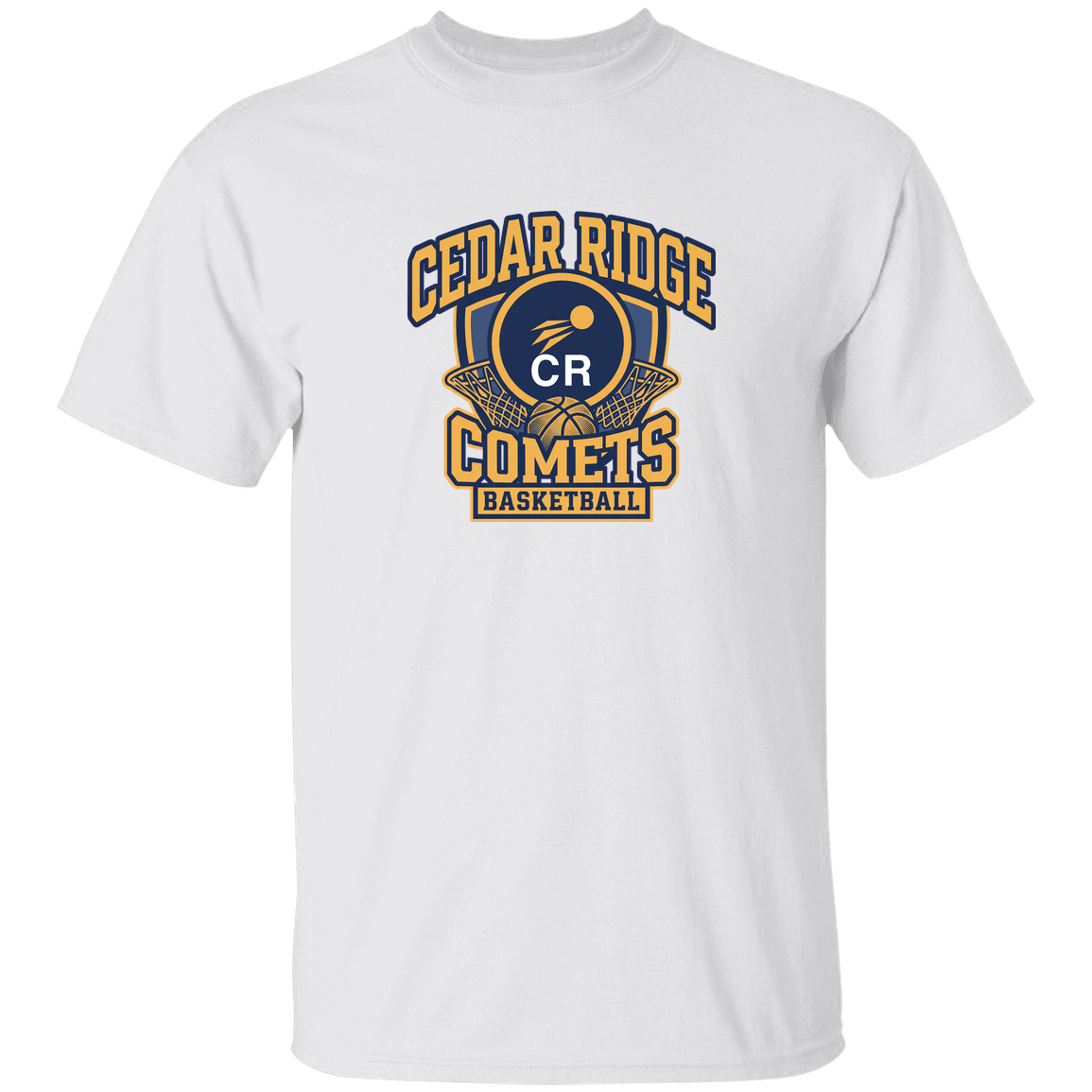 cedar-ridge-comets-bold-mascot-gildan-5-3-oz-t-shirt — White — Front — source sha256 d4b87ef5fb0f415fe60238c5c90184af3b952284952111cd32d9c4d5d487ce6c — Color position 1