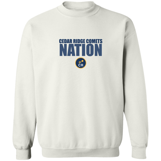cedar-ridge-comets-nation-stack-gildan-crewneck-pullover-sweatshirt — White — Front — source sha256 6d1337269bd572b6a7dc2e98bbbe3f357787e901e7ece3a30fefbdfdf2b1cd07 — Color position 1