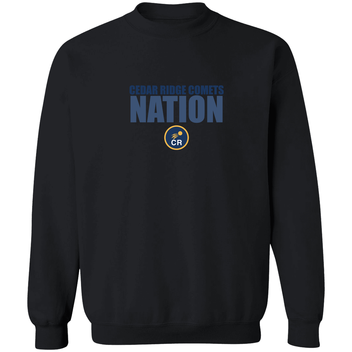 cedar-ridge-comets-nation-stack-gildan-crewneck-pullover-sweatshirt — Black — Front — source sha256 e19e02831e6f56e34c53ea0a621788b02d238f1f8aed91c97011c426b21f276f — Color position 2