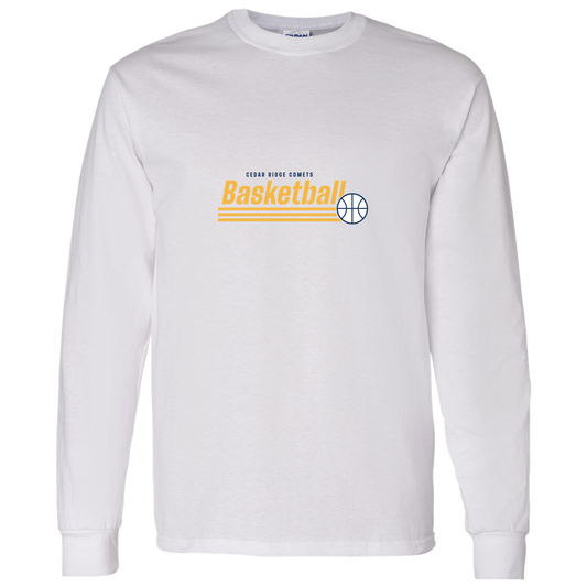 cedar-ridge-comets-retro-stripes-gildan-ls-t-shirt-5-3-oz — White — Front — source sha256 ecb2f2df40a5b38f60de556c0acf144ee3da1f6bf5e4eb490192482193b9456d — Color position 1