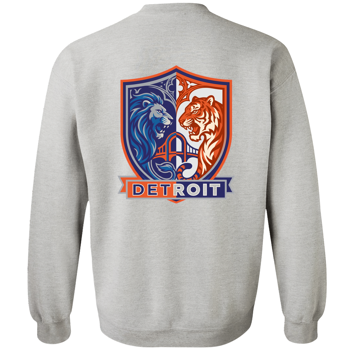 Lions Tigers Crest Crewneck Pullover Sweatshirt — Ash — Back