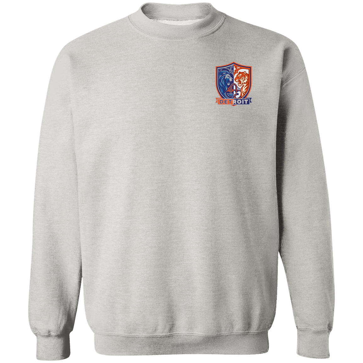 Lions Tigers Crest Crewneck Pullover Sweatshirt — Ash — Front