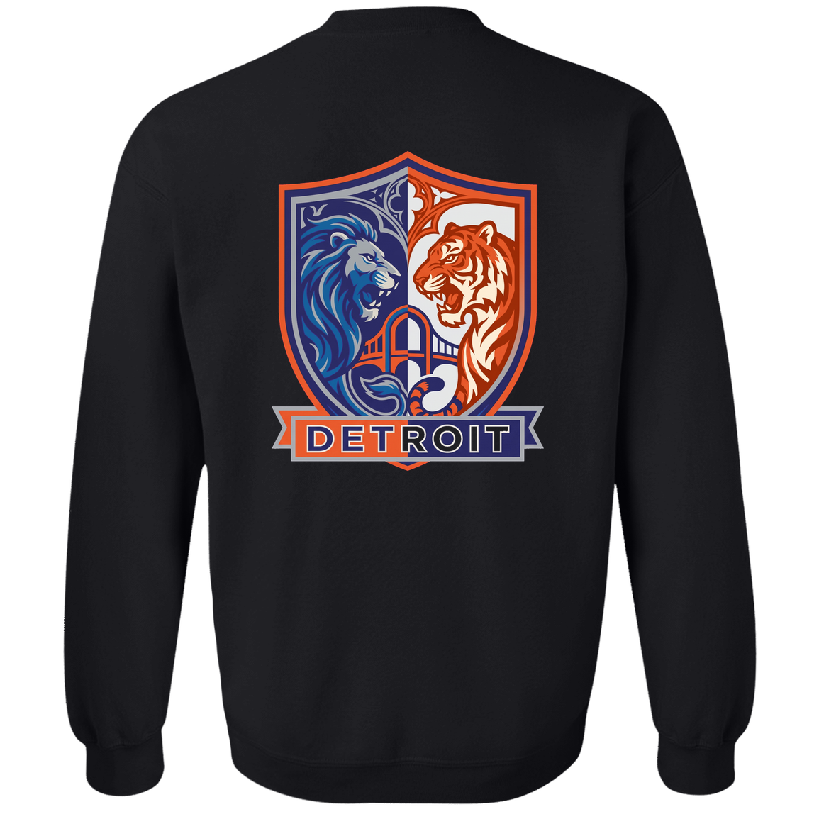 Lions Tigers Crest Crewneck Pullover Sweatshirt — Black — Back