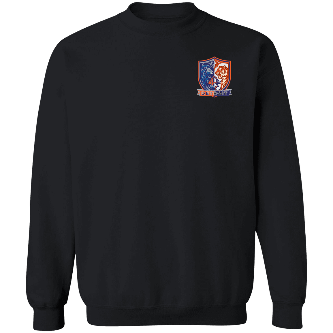 Lions Tigers Crest Crewneck Pullover Sweatshirt — Black — Front
