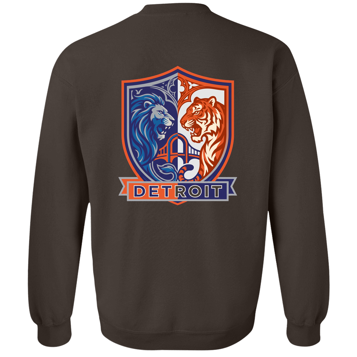 Lions Tigers Crest Crewneck Pullover Sweatshirt — Dark Chocolate — Back