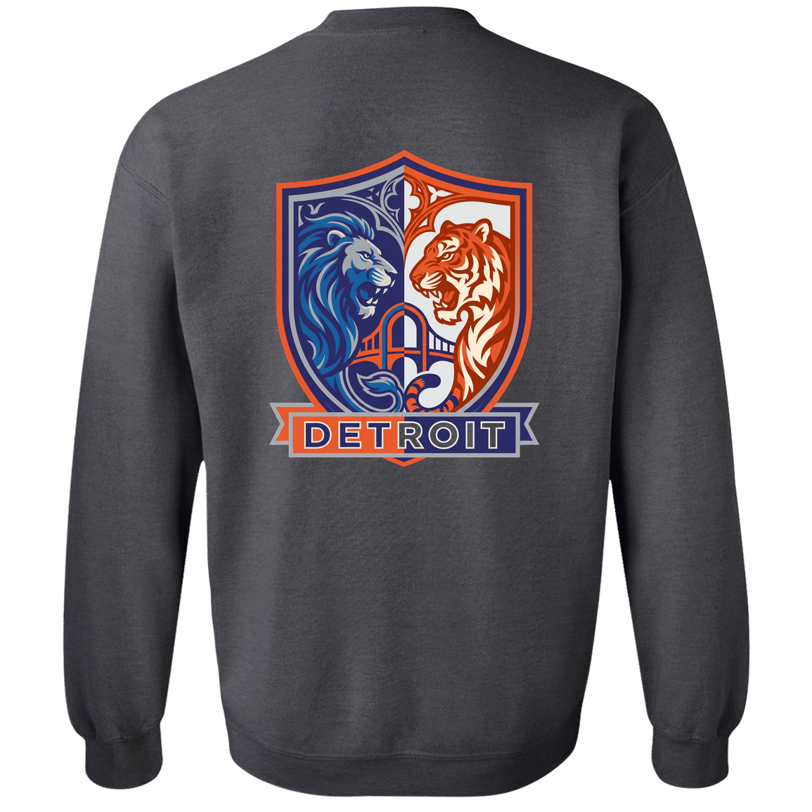 Lions Tigers Crest Crewneck Pullover Sweatshirt — Dark Heather — Back