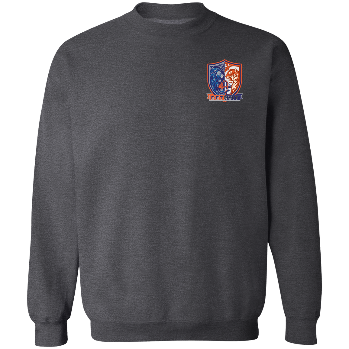 Lions Tigers Crest Crewneck Pullover Sweatshirt — Dark Heather — Front