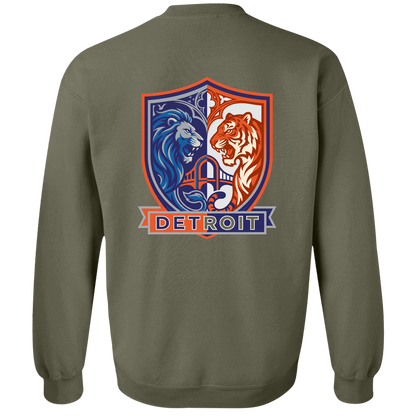 Lions Tigers Crest Crewneck Pullover Sweatshirt — Military Green — Back