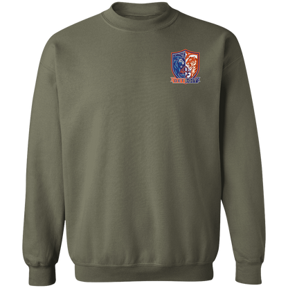 Lions Tigers Crest Crewneck Pullover Sweatshirt — Military Green — Front