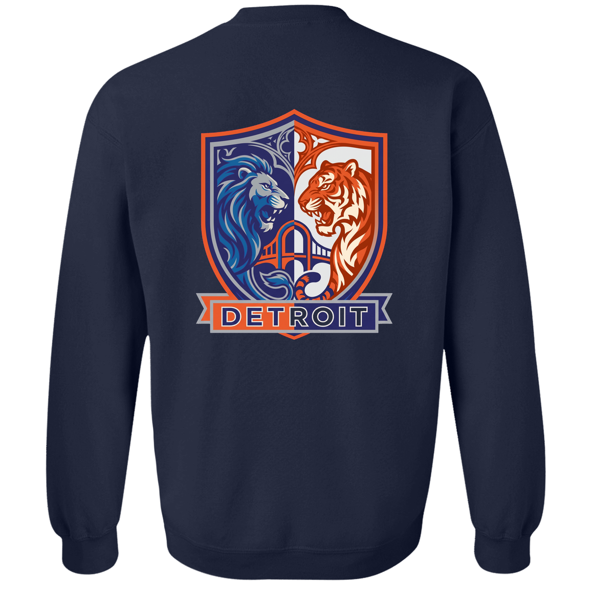 Lions Tigers Crest Crewneck Pullover Sweatshirt — Navy — Back