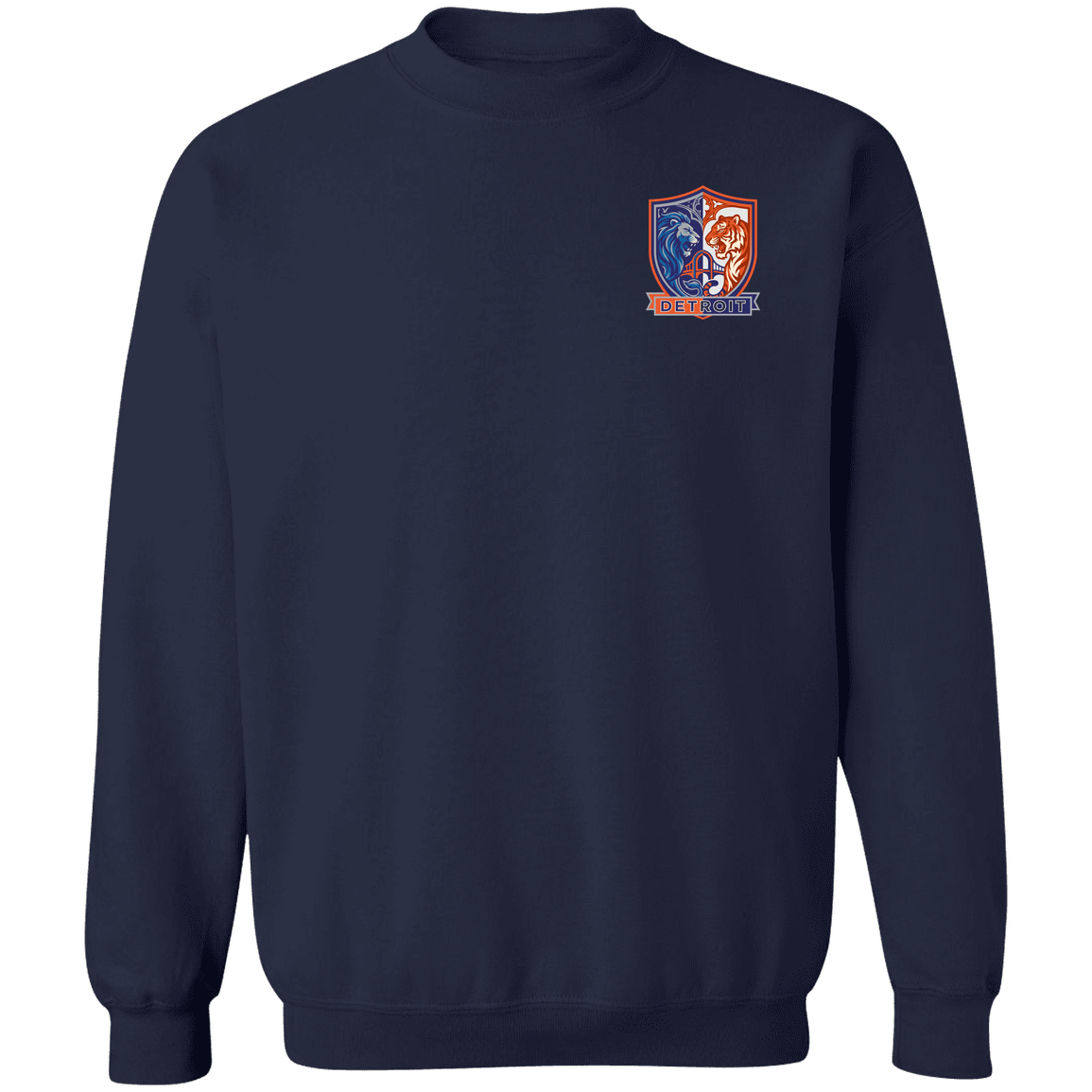 Lions Tigers Crest Crewneck Pullover Sweatshirt — Navy — Front
