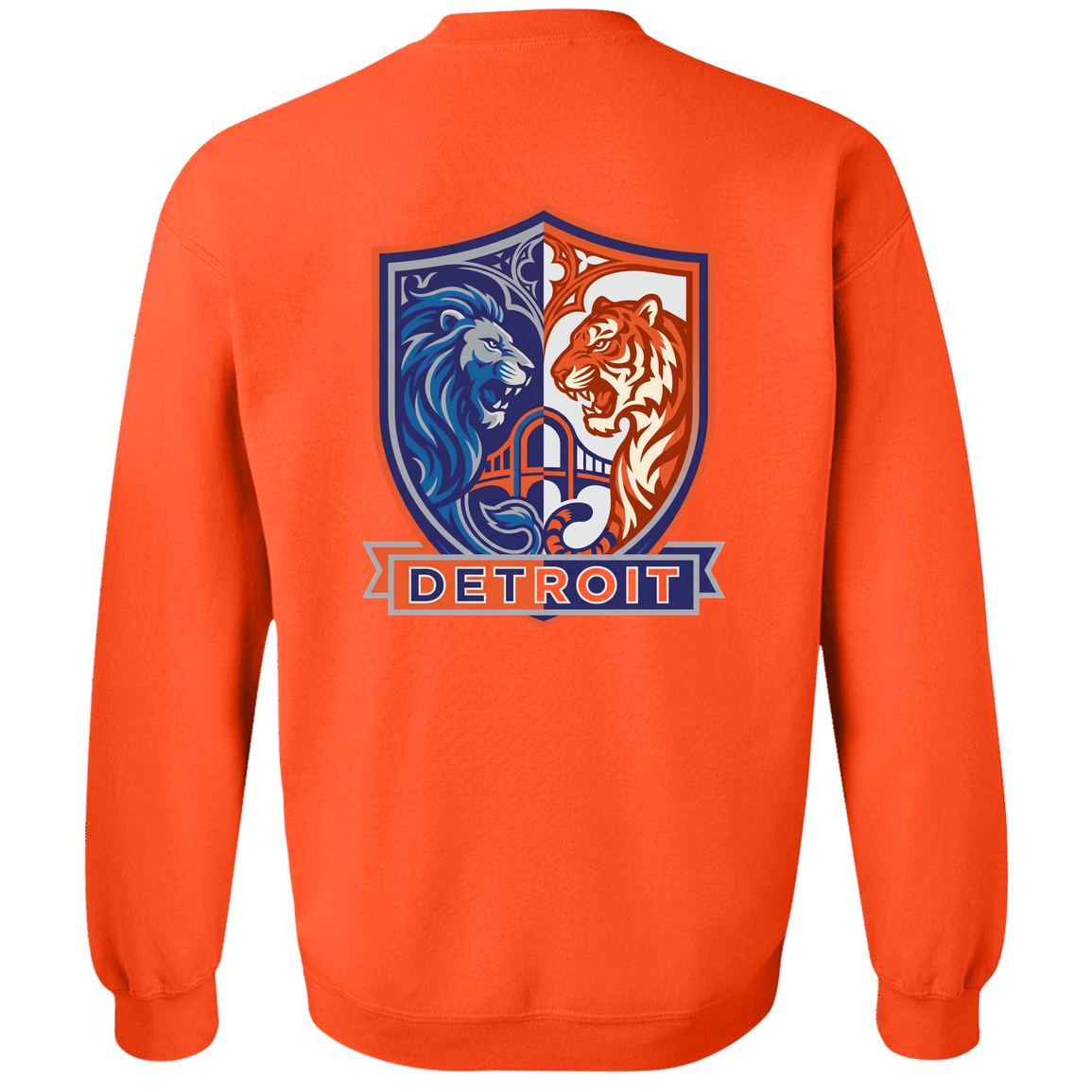 Lions Tigers Crest Crewneck Pullover Sweatshirt — Orange — Back