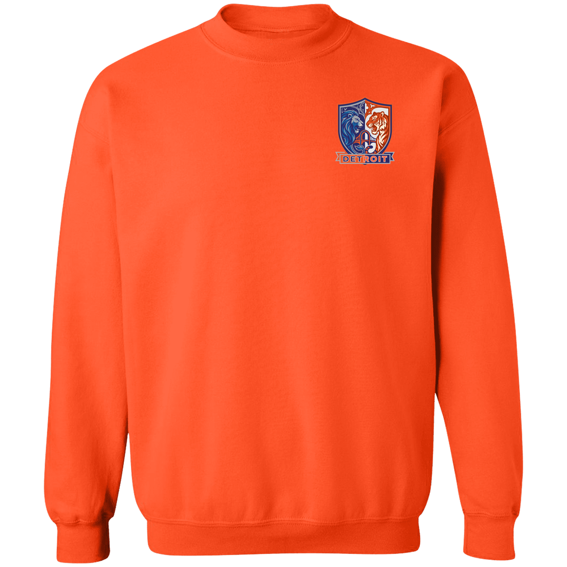 Lions Tigers Crest Crewneck Pullover Sweatshirt — Orange — Front