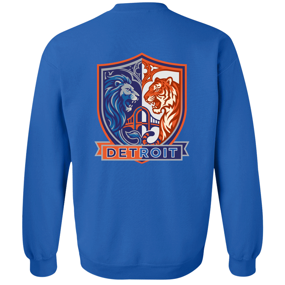 Lions Tigers Crest Crewneck Pullover Sweatshirt — Royal — Back