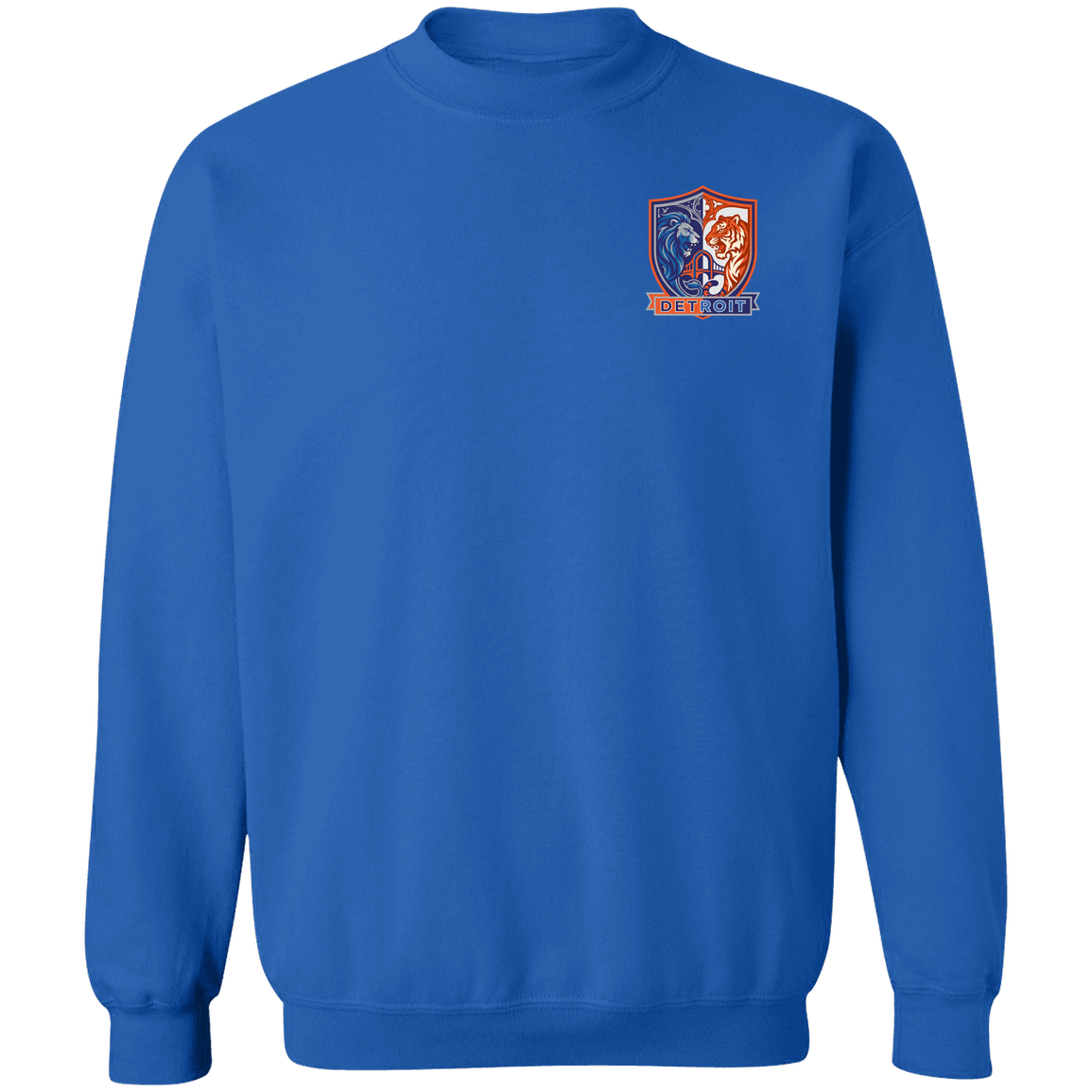 Lions Tigers Crest Crewneck Pullover Sweatshirt — Royal — Front