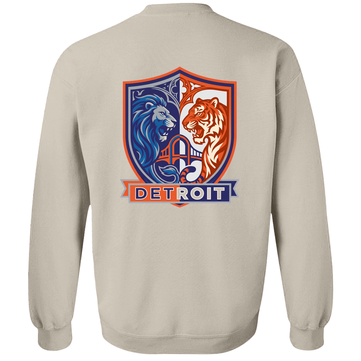 Lions Tigers Crest Crewneck Pullover Sweatshirt — Sand — Back