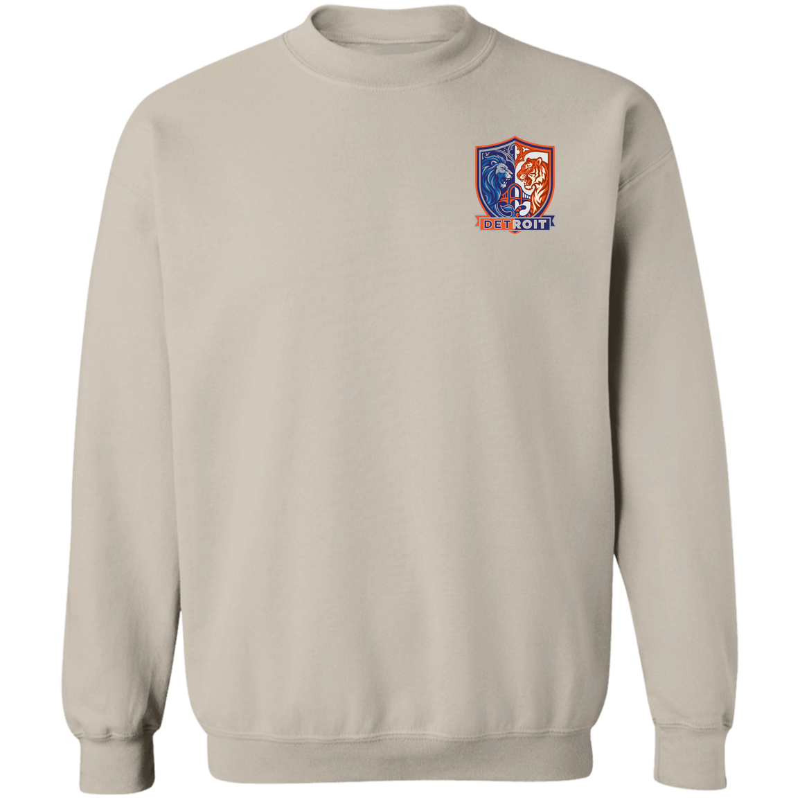 Lions Tigers Crest Crewneck Pullover Sweatshirt — Sand — Front