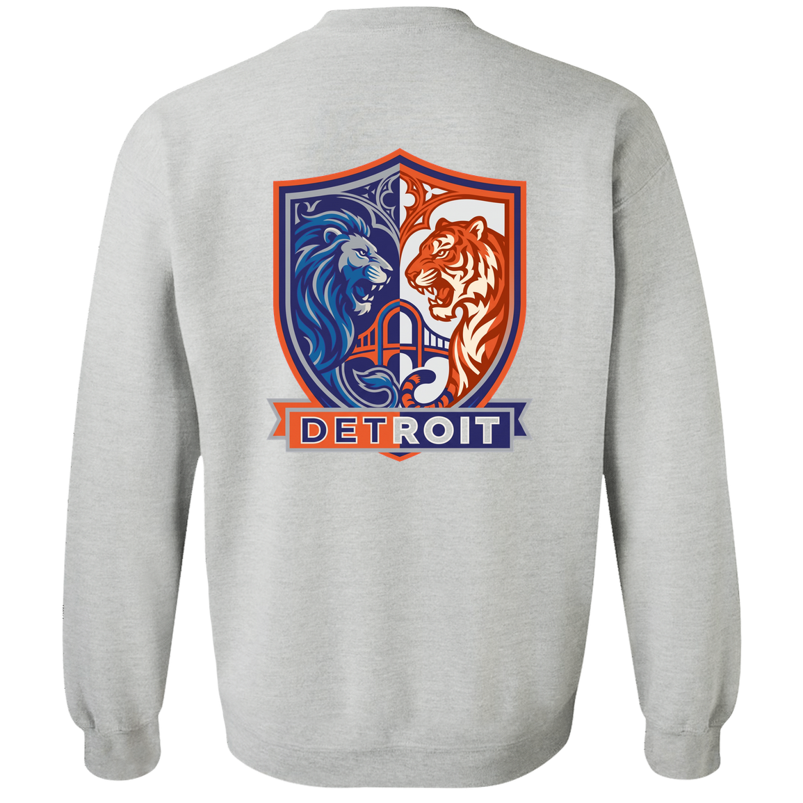 Lions Tigers Crest Crewneck Pullover Sweatshirt — Sport Grey — Back