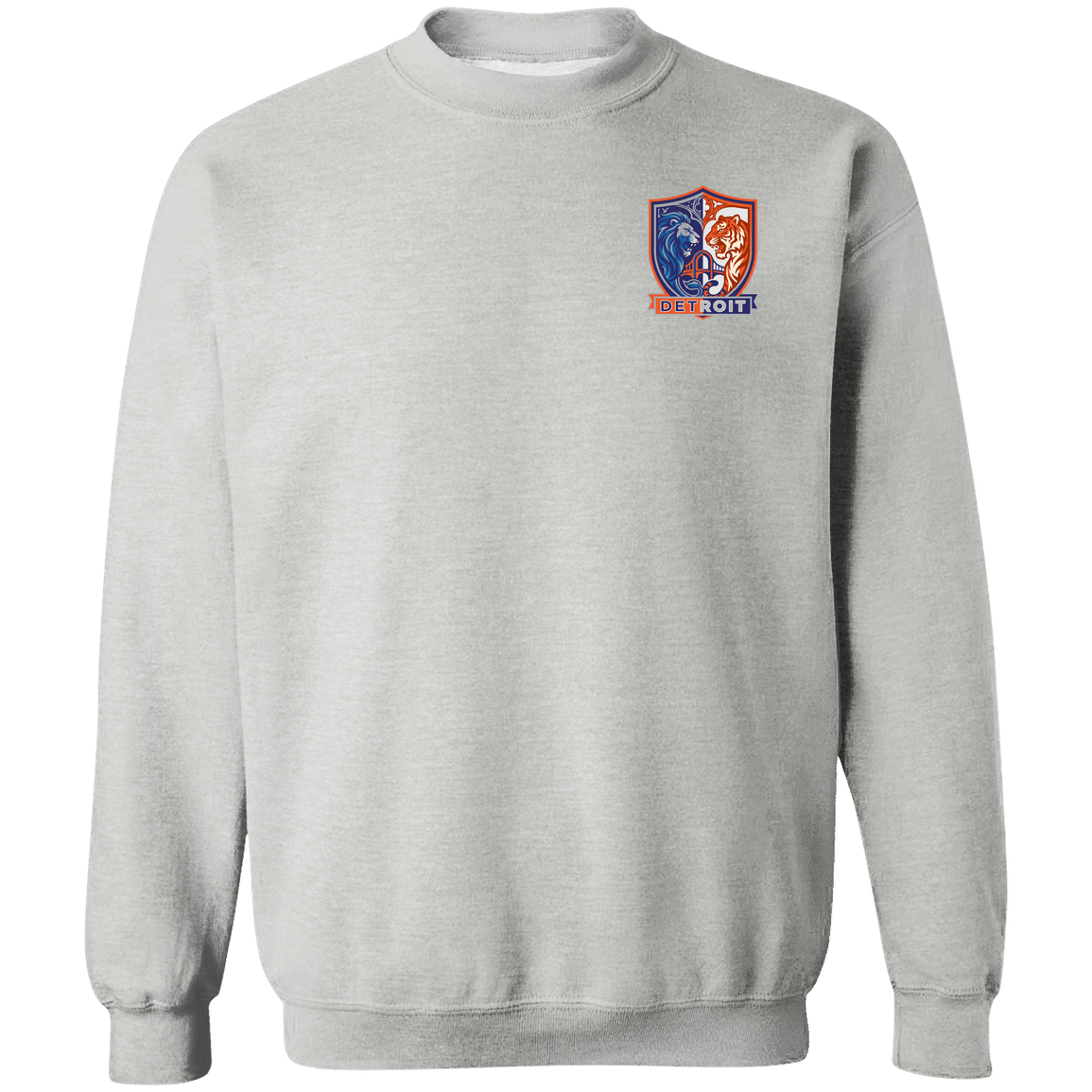 Lions Tigers Crest Crewneck Pullover Sweatshirt — Sport Grey — Front