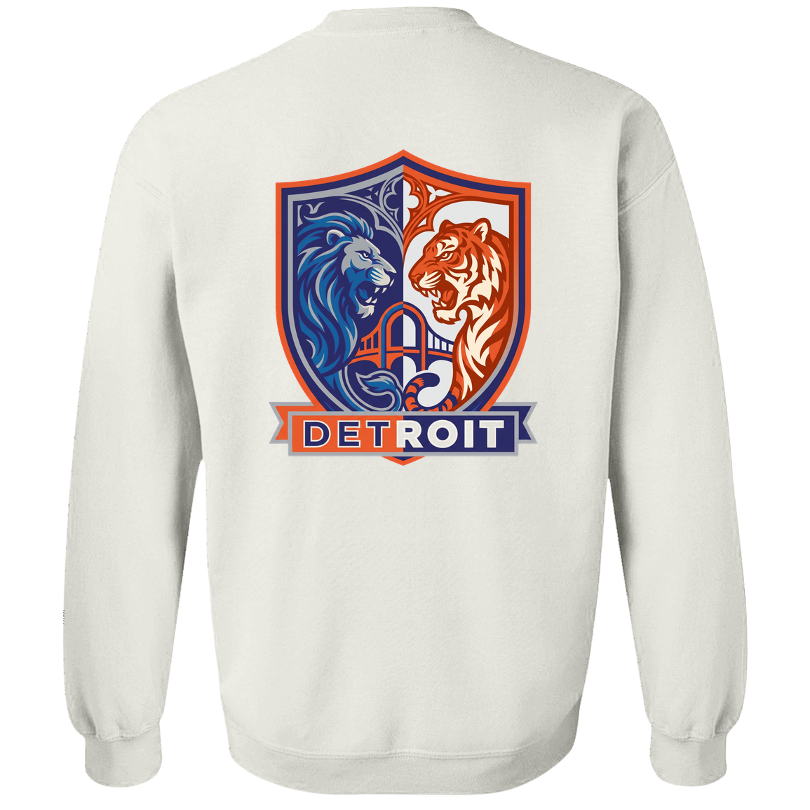 Lions Tigers Crest Crewneck Pullover Sweatshirt — White — Back