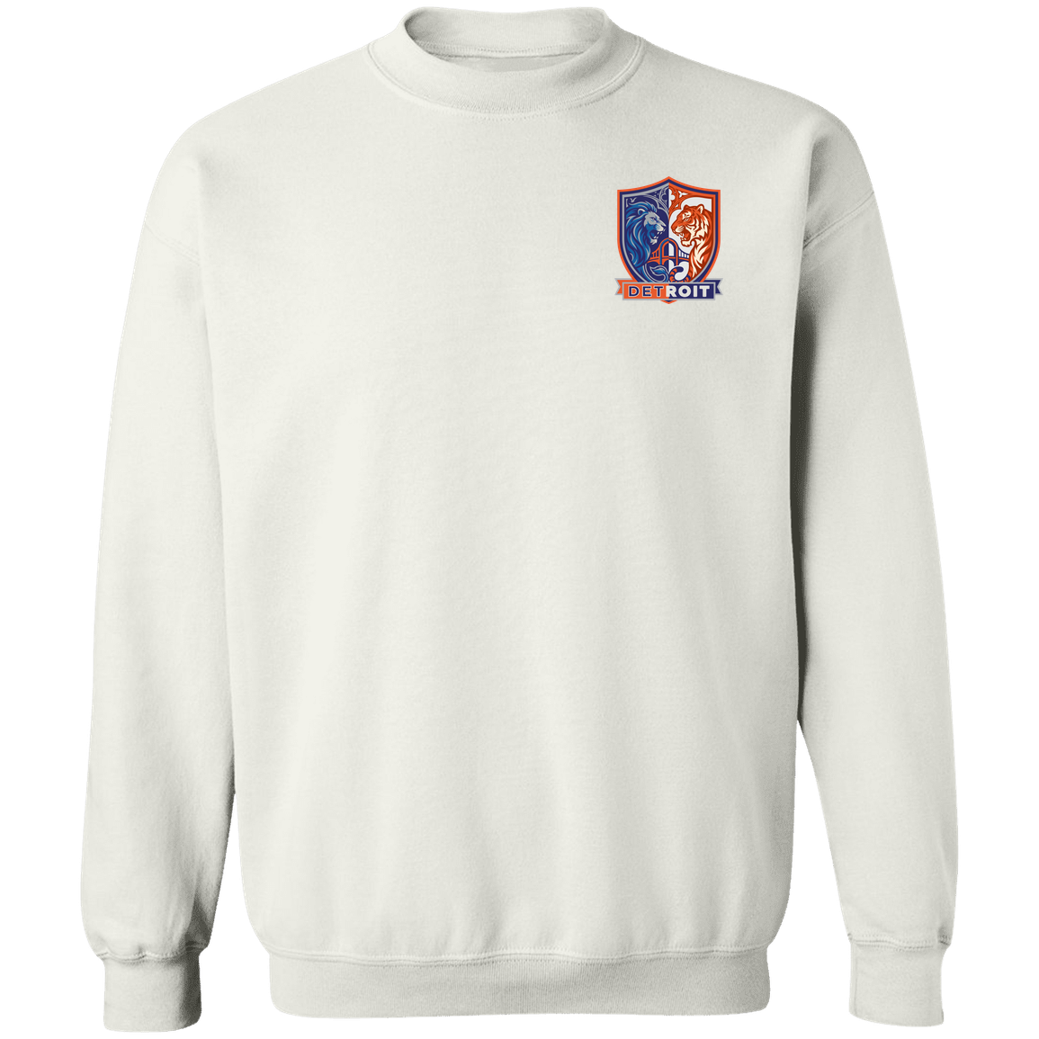 Lions Tigers Crest Crewneck Pullover Sweatshirt — White — Front