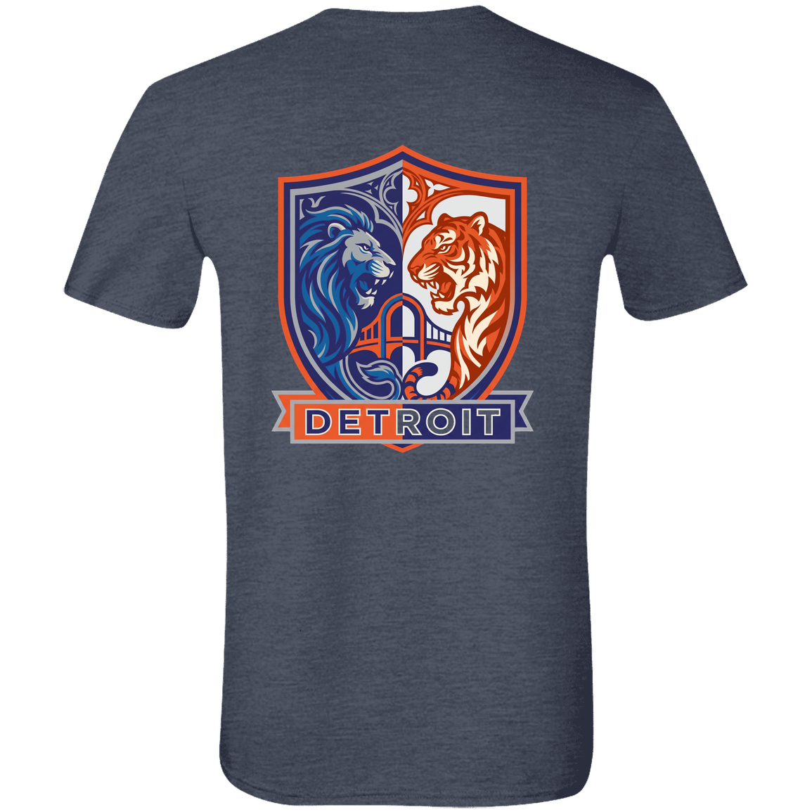 Lions Tigers Crest Mens Tee — Heather Navy — Back