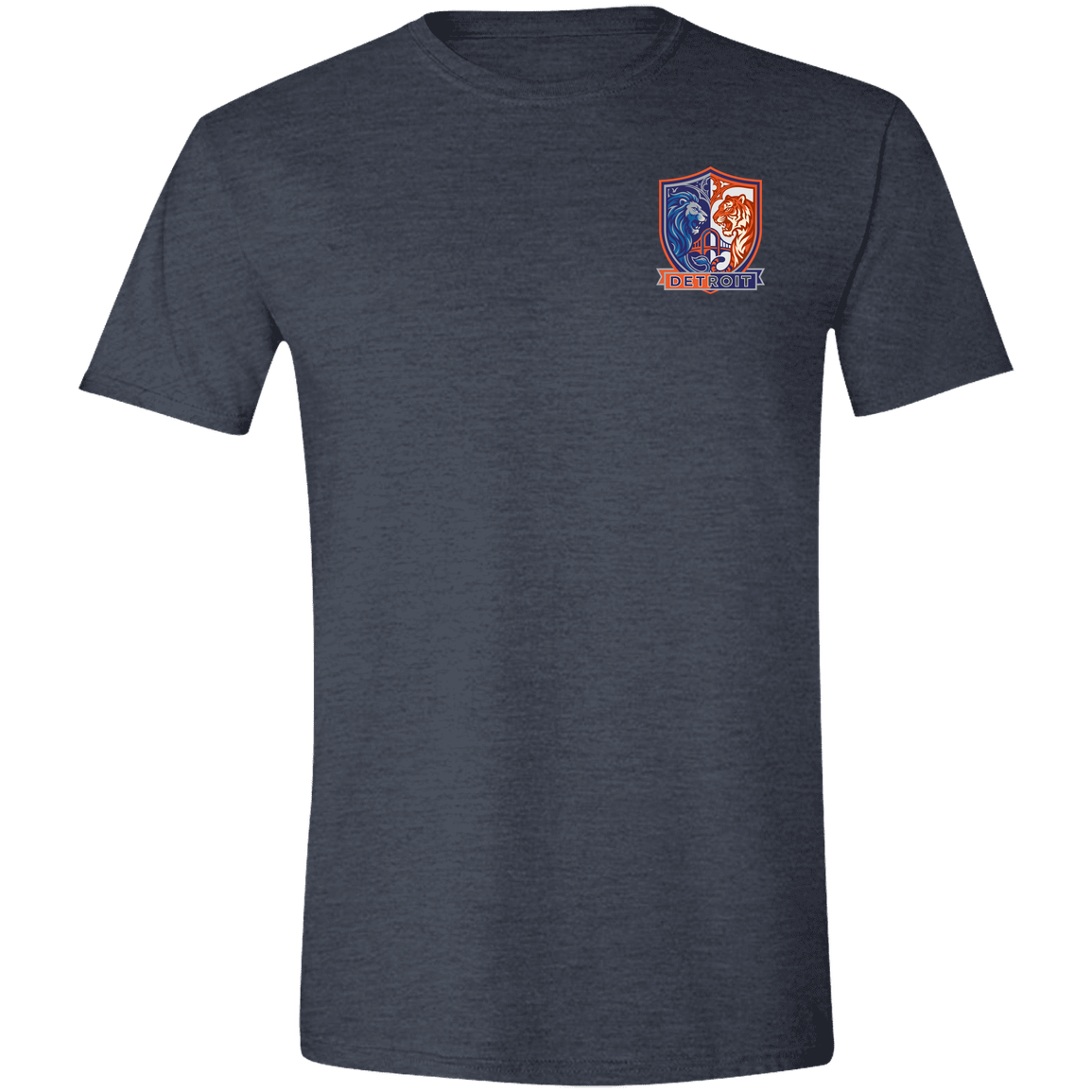 Lions Tigers Crest Mens Tee — Heather Navy — Front
