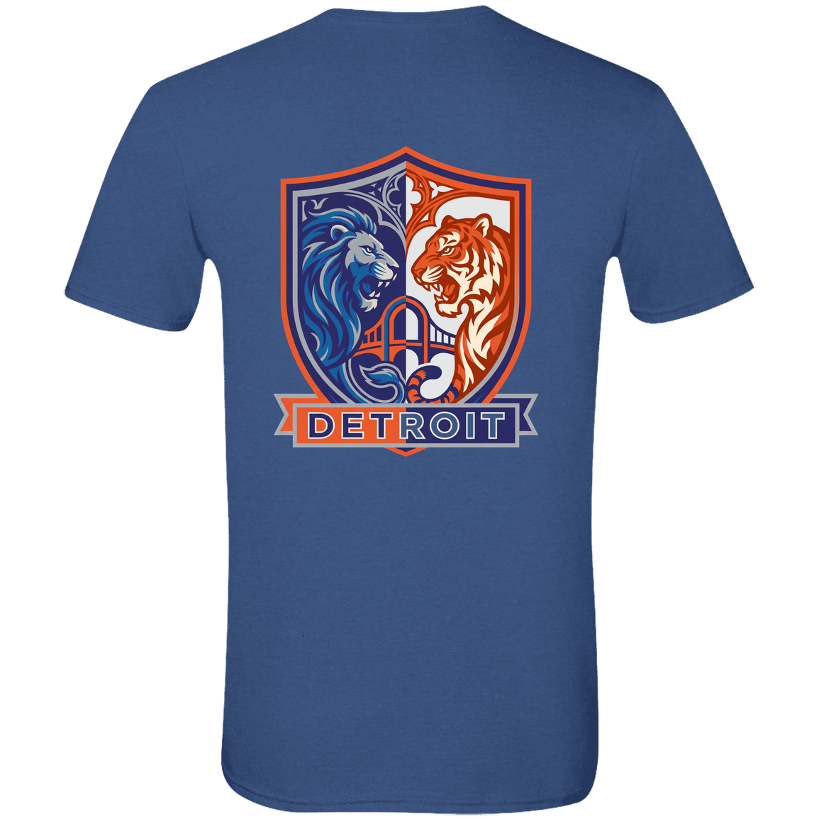 Lions Tigers Crest Mens Tee — Heather Royal — Back