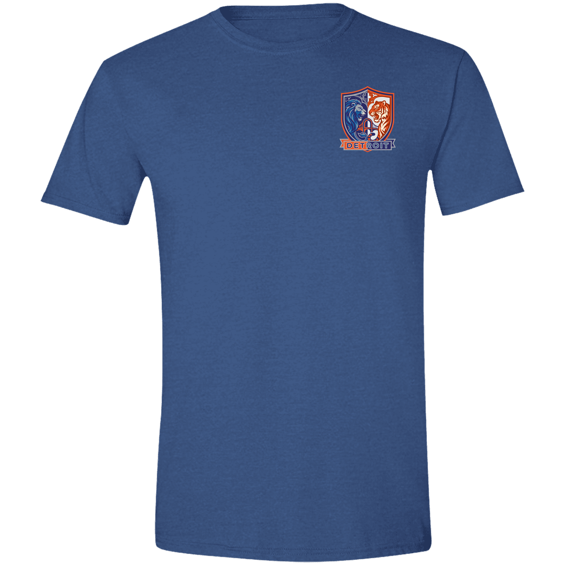 Lions Tigers Crest Mens Tee — Heather Royal — Front