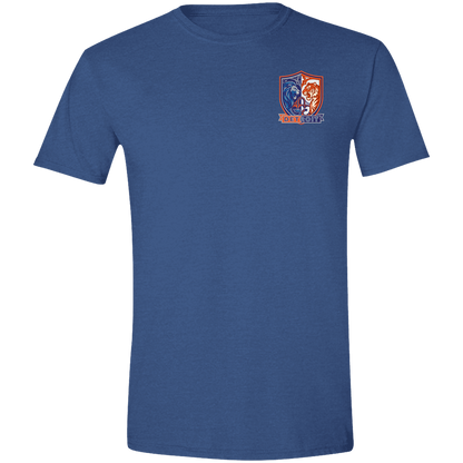 Lions Tigers Crest Mens Tee — Heather Royal — Front