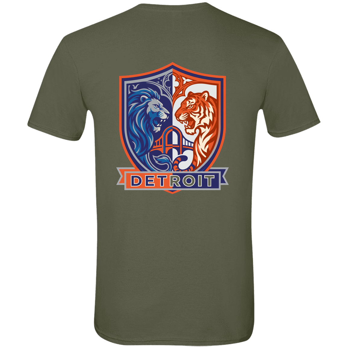 Lions Tigers Crest Mens Tee — Military Green — Back