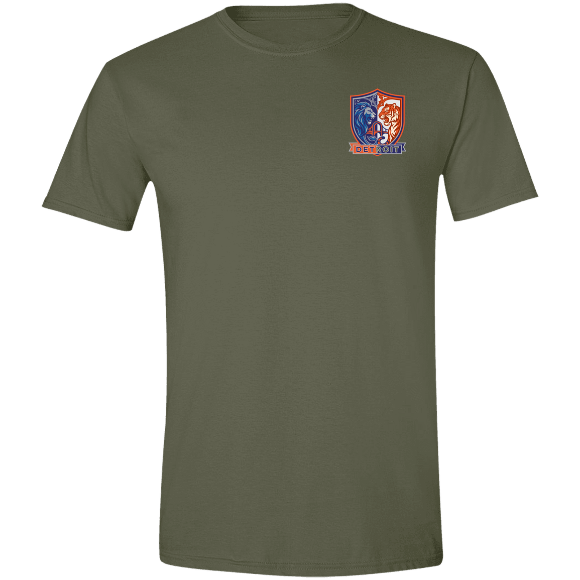 Lions Tigers Crest Mens Tee — Military Green — Front