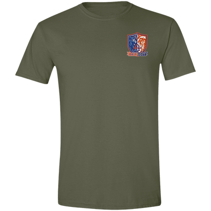Lions Tigers Crest Mens Tee — Military Green — Front
