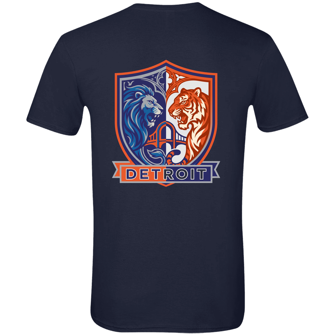 Lions Tigers Crest Mens Tee — Navy — Back