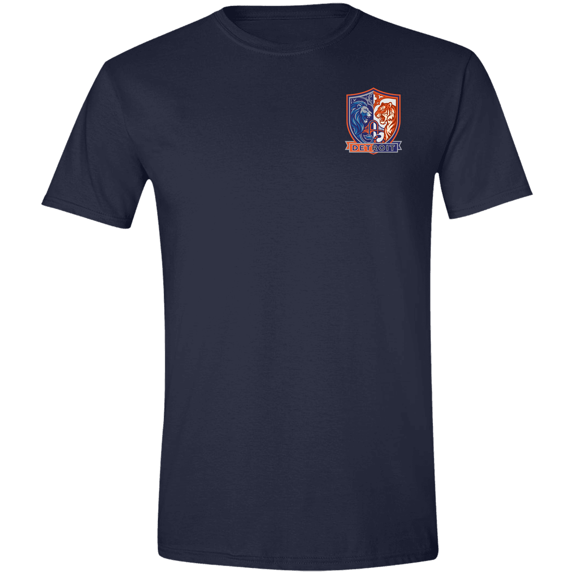 Lions Tigers Crest Mens Tee — Navy — Front