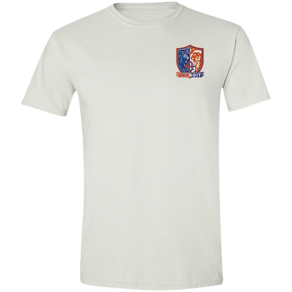 Lions Tigers Crest Mens Tee — White — Front