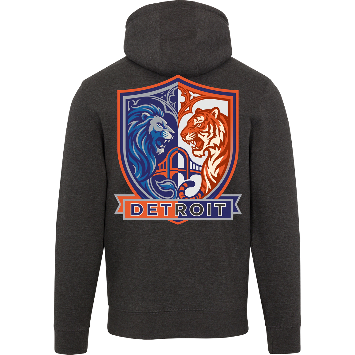 Lions Tigers Crest Unisex Hoodie — Charcoal Heather — Back