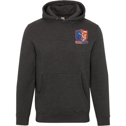 Lions Tigers Crest Unisex Hoodie — Charcoal Heather — Front
