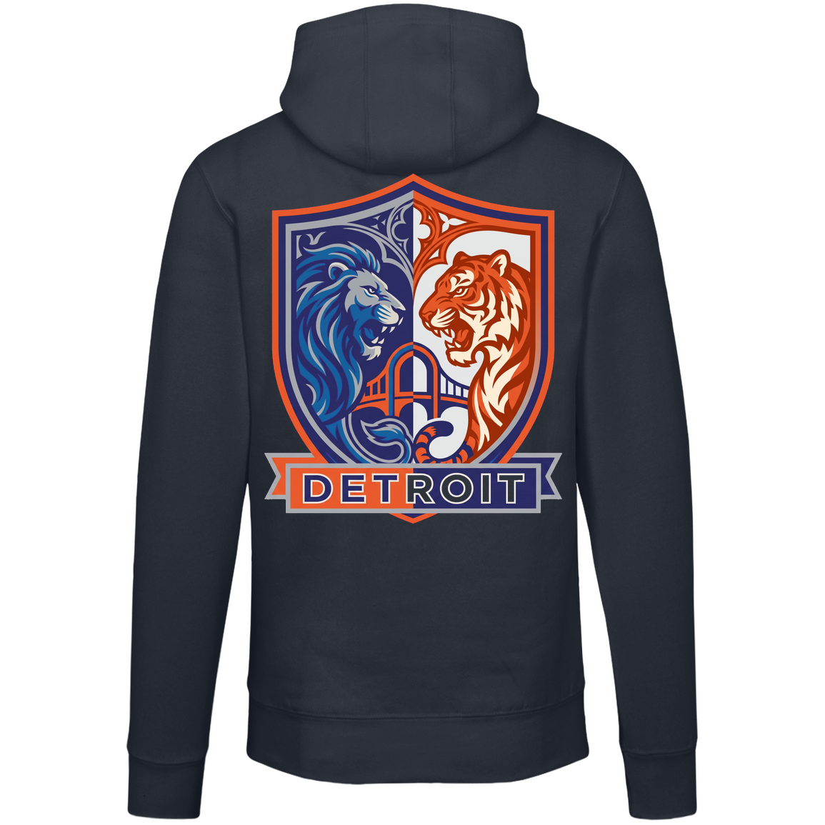 Lions Tigers Crest Unisex Hoodie — Navy — Back