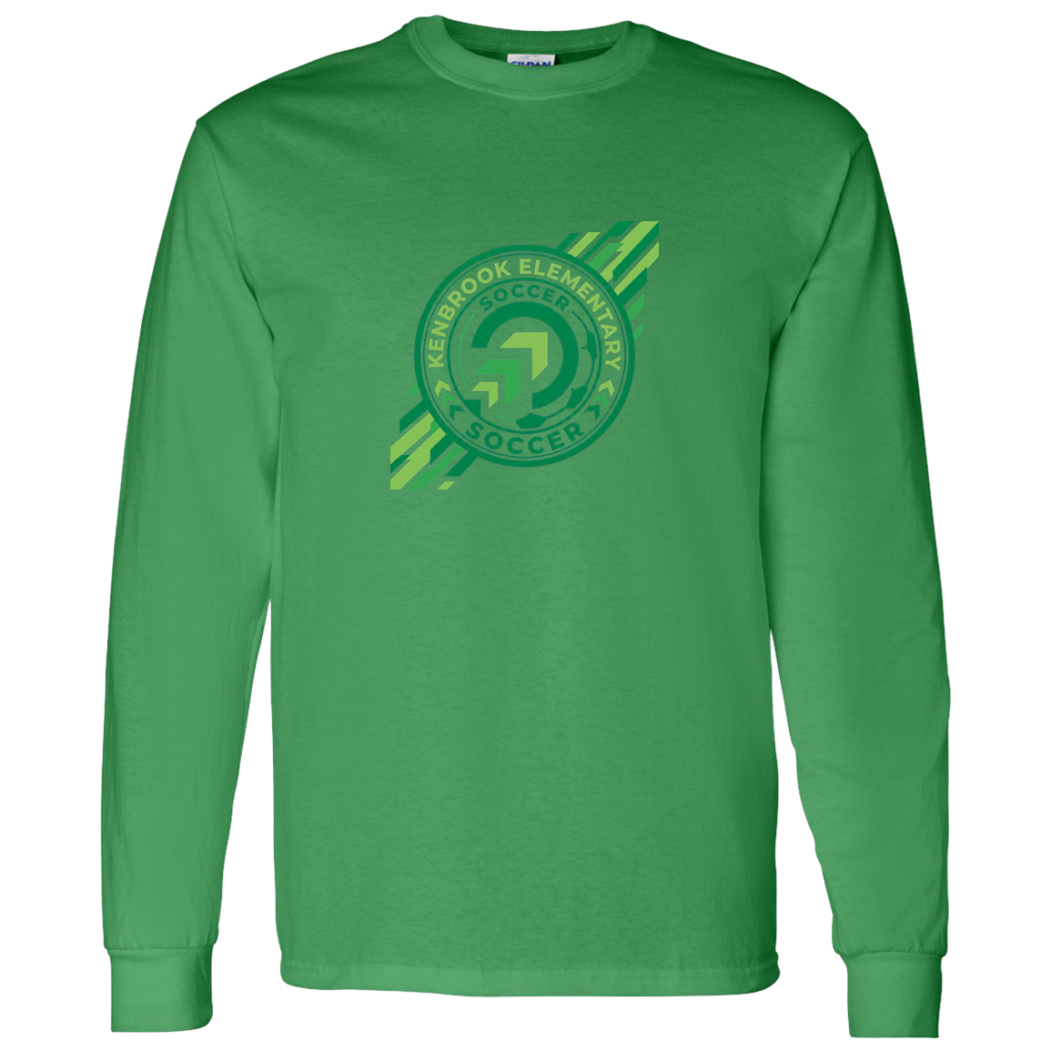 kenbrook-elementary-athletic-seal-gildan-ls-t-shirt-5-3-oz — Irish Green — Front — source sha256 2914ea17eda9a19f7aec99f58ebb1d918fe25fa31a1d7b7c555390f67b3679ae — Color position 3