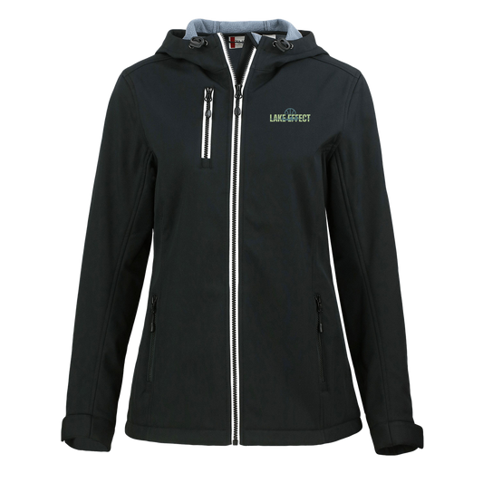 lake-effect-legends-dome-script-clique-womens-eco-stretch-softshell-jacket — Black — Front — source sha256 389d71fcdec381e2702f4d6aa5b8e15707168c49206abb73287612d3466801ca — Color position 1