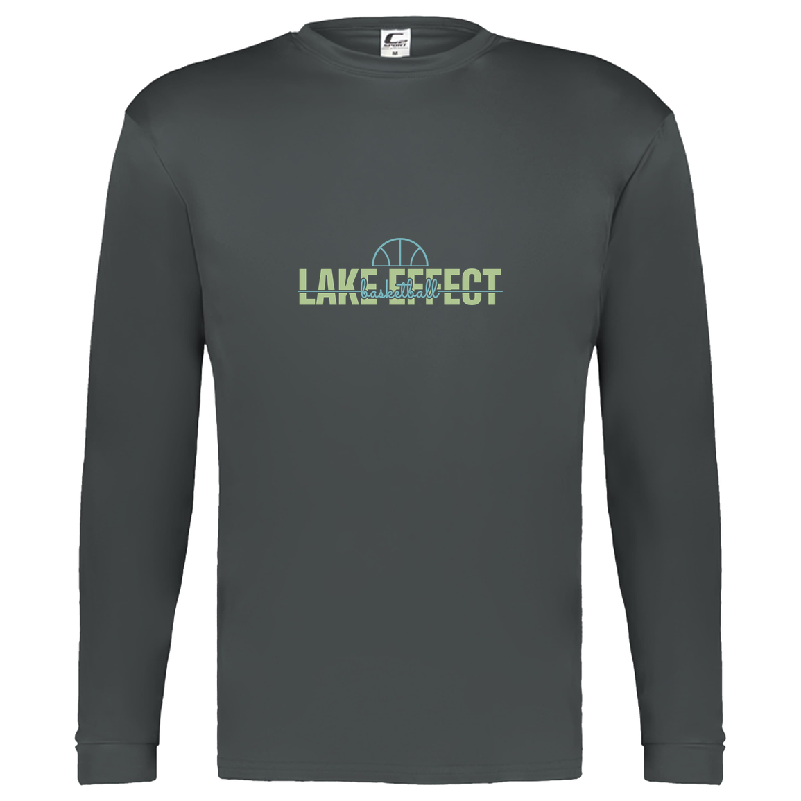 lake-effect-legends-dome-script-c2-kids-performance-long-sleeve-tee — Graphite — Front — source sha256 6f47e818fe7dacaaddbe10b6479e3a7c9480afb63da00b6992a8b6f381a404a4 — Color position 2