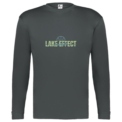 lake-effect-legends-dome-script-c2-kids-performance-long-sleeve-tee — Graphite — Front — source sha256 6f47e818fe7dacaaddbe10b6479e3a7c9480afb63da00b6992a8b6f381a404a4 — Color position 2